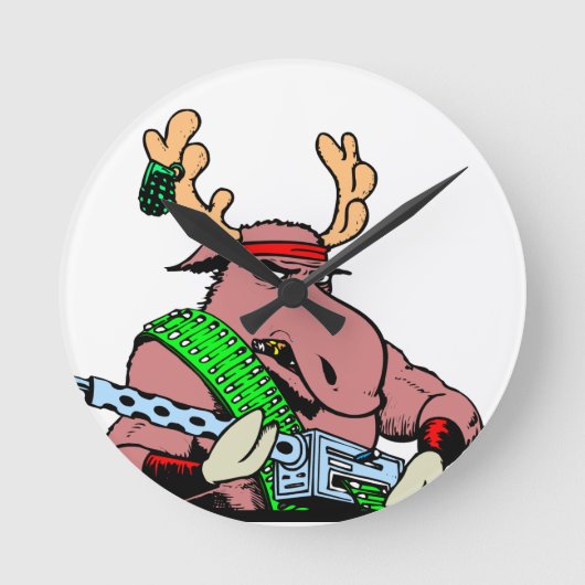 Tough Bull Moose Rambo Machine Gun Runde Wanduhr (Vorderseite)