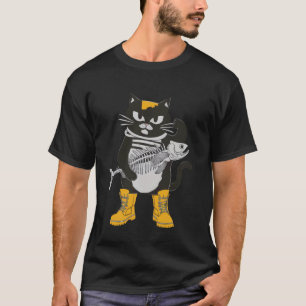 Tough Cat u2013 Lustige schwarze Katze mit Stiefel T-Shirt