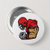 Tough Football Warrior Mascot Red Helmet Muskel Button (Vorne & Hinten)