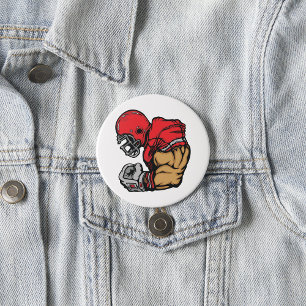 Tough Football Warrior Mascot Red Helmet Muskel Button