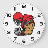 Tough Football Warrior Mascot Red Helmet Muskel Große Wanduhr (Vorderseite)