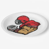 Tough Football Warrior Mascot Red Helmet Muskel Pappteller (Schrägansicht)