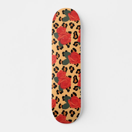 Tough Girl Rote Rosen und Leopard Print Skateboard (Vorne)