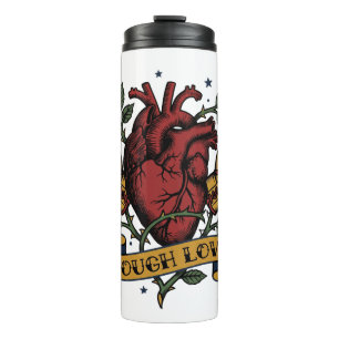 Tough Love Boxen Herz Rose Tattoo Flash Stark  Thermosbecher
