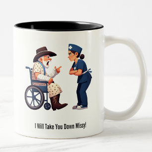 Tough Texas Rancher und Angry Nurse Showdown Zweifarbige Tasse