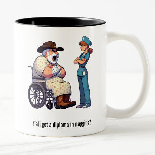 Tough Texas Rancher und Angry Nurse Showdown Zweifarbige Tasse