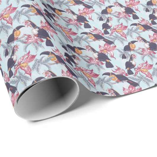 Toukane mit exotischen Blume Geschenkpapier (Rolleneckpunkt)