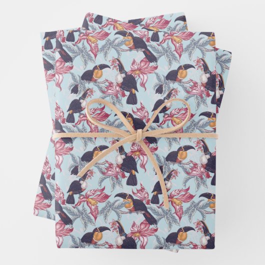 Toukane mit exotischen Blume Geschenkpapier Set (Beispiel)