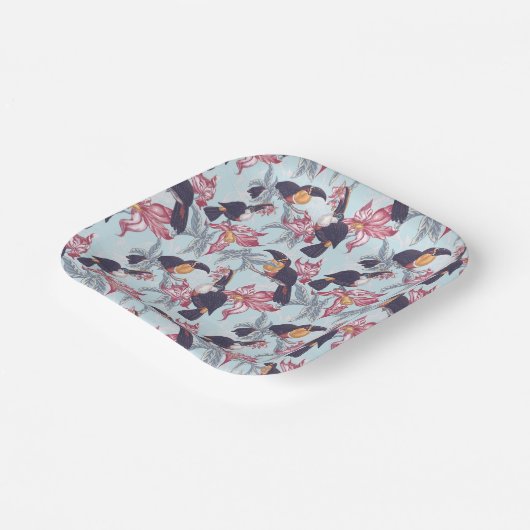 Toukane mit exotischen Blume Pappteller (Gewinkelt)