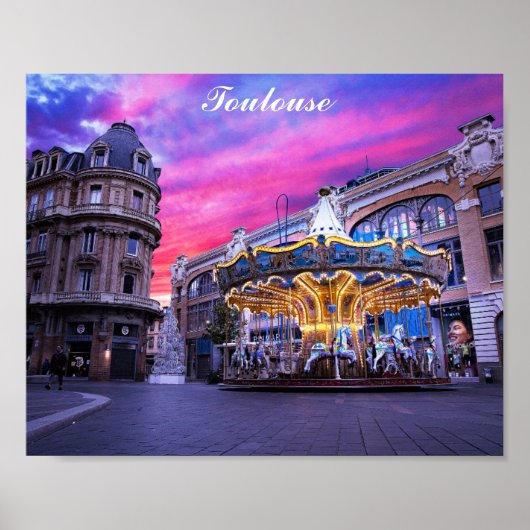 Toulouse France Carousel Sunset Travel Poster (Vorne)