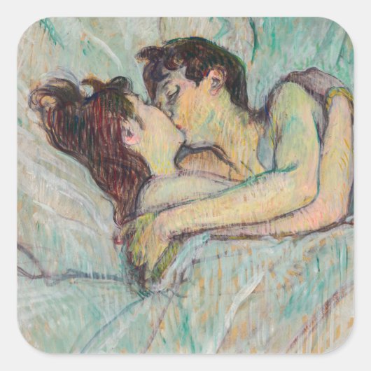 Toulouse-Lautrec - Im Bett, der Kuss Quadratischer Aufkleber (Vorderseite)