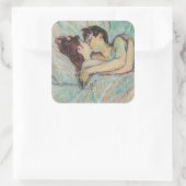 Toulouse-Lautrec - Im Bett, der Kuss Quadratischer Aufkleber (Tasche)