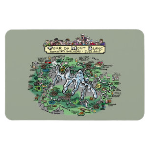 Tour du Mont Blanc Cartoon map - Magnet 4x6