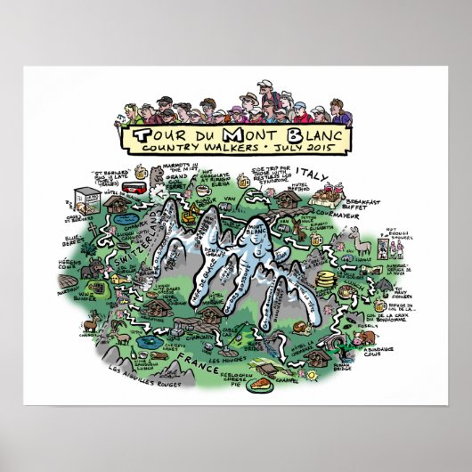 Tour du Mont Blanc Cartoon Map - Poster 20" x 16" (Vorne)