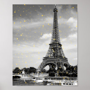 Tour Eiffel, France - Black/ Faux Gold Sprinkle Poster