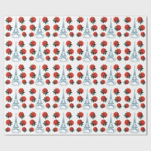 Tour Eiffel | Rote Blume Geschenkpapier (Flach)