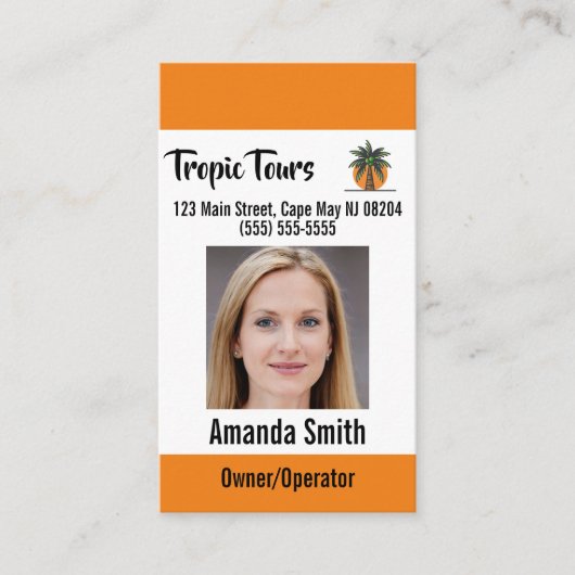 Tour Guide Foto ID Orange Visitenkarte (Vorderseite)