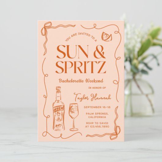 Tour Sun und Spritz Bachelorette Wochenende Einladung (Stehend Vorderseite)
