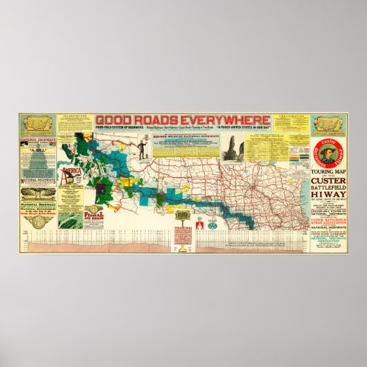Tourenplan des Custer Battlefield Highway Poster (Vorne)
