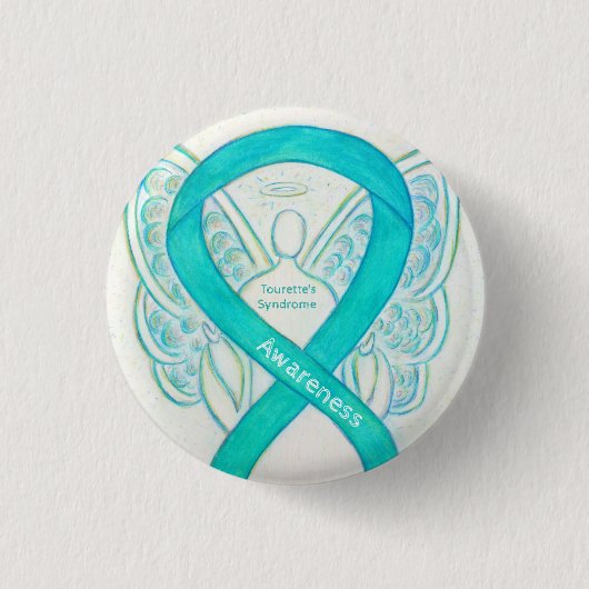 Tourettes Syndrome Awareness Ribbon Angel Button (Vorderseite)