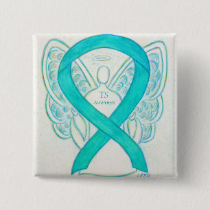 Tourette's (TS) Awareness Ribbon Aquamarin Angel B Button