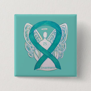 Tourette's (TS) Awareness Ribbon Aquamarin Angel B Button