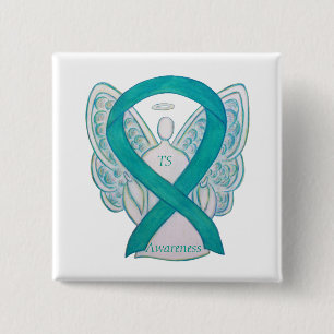 Tourette's (TS) Awareness Ribbon Aquamarin Angel B Button