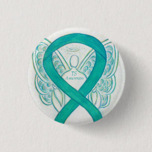 Tourette's (TS) Awareness Ribbon Aquamarin Angel B Button
