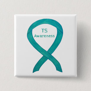 Tourette's (TS) Awareness Ribbon Aquamarines benut Button