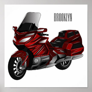 Touring motorcycle cartoon illustration poster