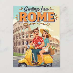 Touristen auf Vespa in Rom Italien Postkarte