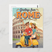 Touristen auf Vespa in Rom Italien Postkarte (Vorne/Hinten)