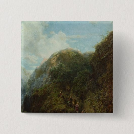 Touristen im Berg Button (Vorderseite)