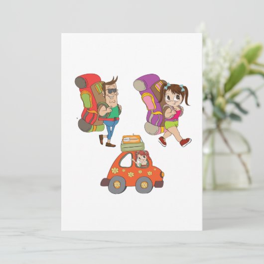 Touristen mit Rucksäcken für die Einladung (Stehend Vorderseite)