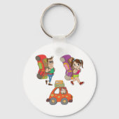 Touristen mit Rucksäcken Reisen Schlüsselanhänger (Rückseite)