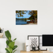 Touristenboote im Bled-See im Herbst Poster (Heimbüro)