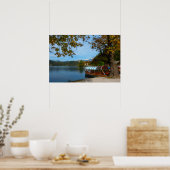 Touristenboote im Bled-See im Herbst Poster (Küche)