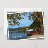 Touristenboote im Bled-See im Herbst Postkarte (Vorne/Hinten)