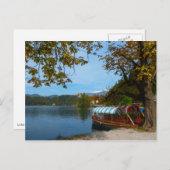 Touristenboote im Bled-See im Herbst Postkarte (Vorne/Hinten)