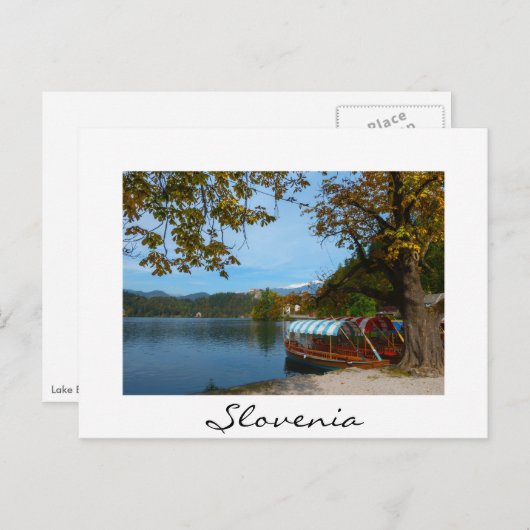 Touristenboote im Bled-See im Herbst Postkarte (Vorne/Hinten)