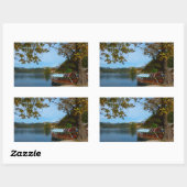 Touristenboote im Bled-See im Herbst Rechteckiger Aufkleber (Blatt)