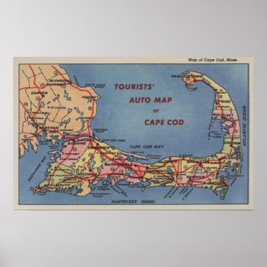 Touristenkarte Auto Cape Cod Poster (Vorne)