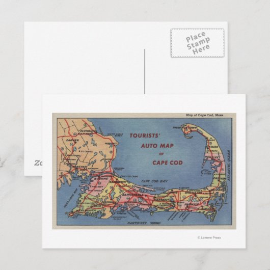 Touristenkarte Auto Cape Cod Postkarte (Vorne/Hinten)