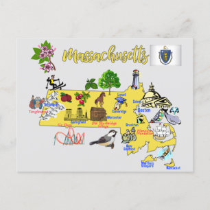 Touristenkarte von Massachusetts Staat Postcard Postkarte