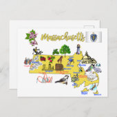 Touristenkarte von Massachusetts Staat Postkarte (Vorne/Hinten)
