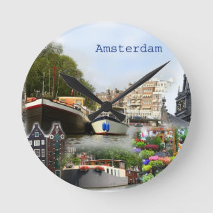 Touristische Standorte von Amsterdam Runde Wanduhr