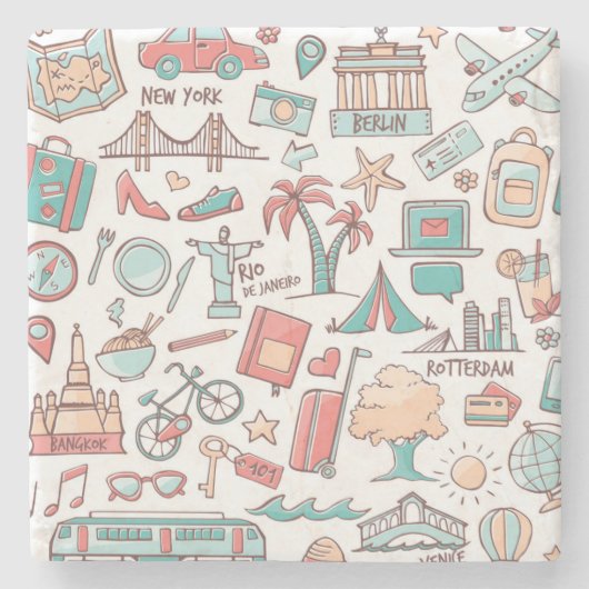 Touristisches Pastellmuster Steinuntersetzer (Vorderseite)