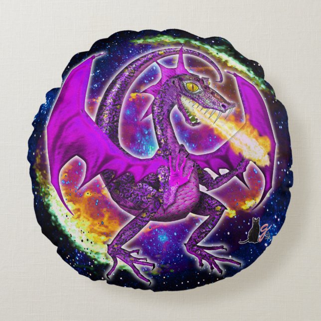 Tourmaline Cosmic Dragon Rundes Kissen (Vorderseite)
