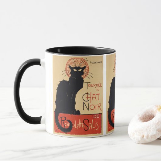 Tournee du Chat Noir Vintag Black Cat Art Nouveau Tasse (Mit Donut)
