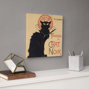 Tournee du Chat Noir Vintage Black Cat Art Nouveau Quadratische Wanduhr